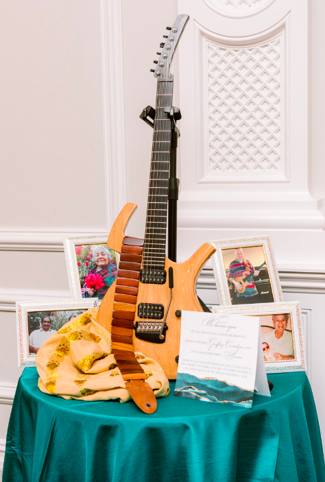 Wedding display with guitar, tribute to father
